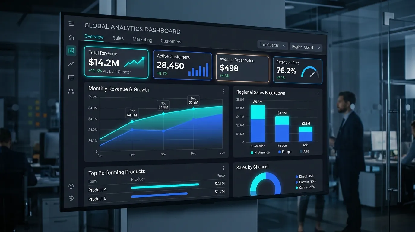 Clean business intelligence dashboard displaying essential KPIs and trends